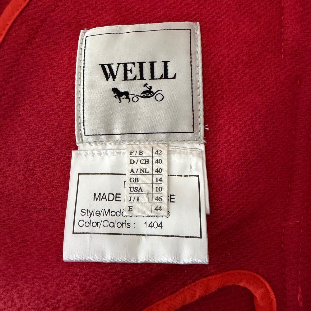 VTG WEILL Paris Jacket 100% Boiled Wool Pink France Collarless Trachten US SZ 10 - Picture 12 of 15